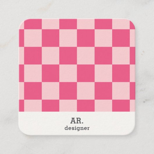 ピンク市松模様にス・スクウェア・デザイナー・ビジネス・カード スクエア名刺 (正面)