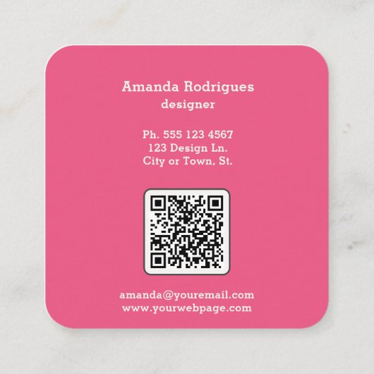 ピンク市松模様にス・スクウェア・デザイナー・ビジネス・カード スクエア名刺 (裏面)
