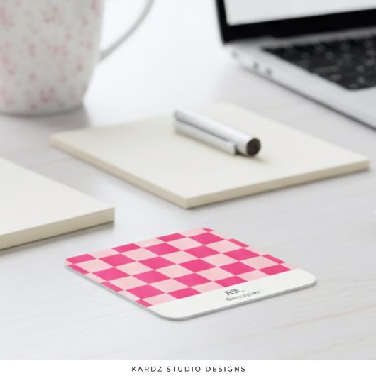 ピンク市松模様にス・スクウェア・デザイナー・ビジネス・カード スクエア名刺