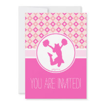 ピンク市松模様にダイヤモンド応援/Pomパーティの招待状