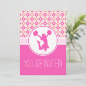 ピンク市松模様にダイヤモンド応援/Pomパーティの招待状 招待状 (スタンド正面)
