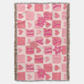 ピンク市松模様にデザインブランケット スローブランケット (正面縦)