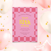 ピンク市松模様にパターンかわいい女の子誕生日 招待状