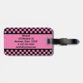 ピンク市松模様にモノグラム荷物タグ ラゲッジタグ (裏面横)