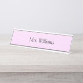 ピンク市松模様に名プレート デスクネームプレート (正面)