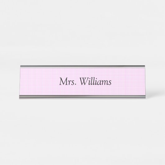 ピンク市松模様に名プレート デスクネームプレート (正面)