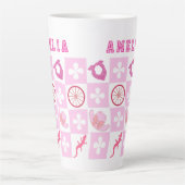 ピンク市松模様に女性のカーボーイ カフェラテマグ (正面)