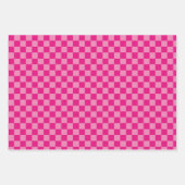 ピンク市松模様に幾何図形 ラッピングペーパーシート (正面)