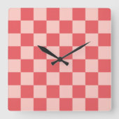 ピンク市松模様に赤ギンガム スクエア壁時計 (正面)