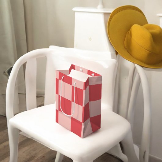 ピンク市松模様に赤ギンガム ミディアムペーパーバッグ