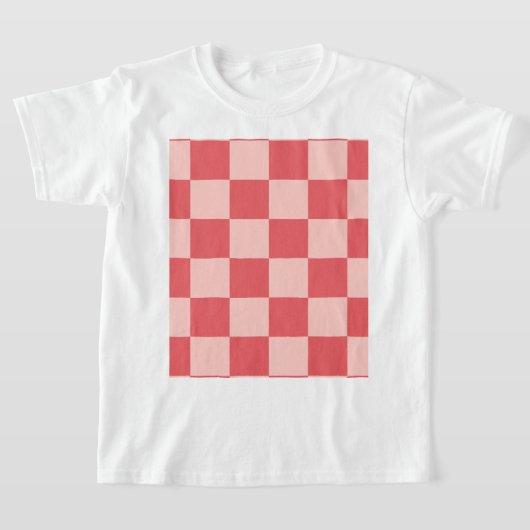 ピンク市松模様に赤ギンガム Tシャツ (レイダウン)