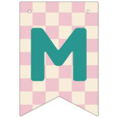ピンク市松模様のMerry & Brightバuntingバナー バンティングフラッグ (第3の旗)