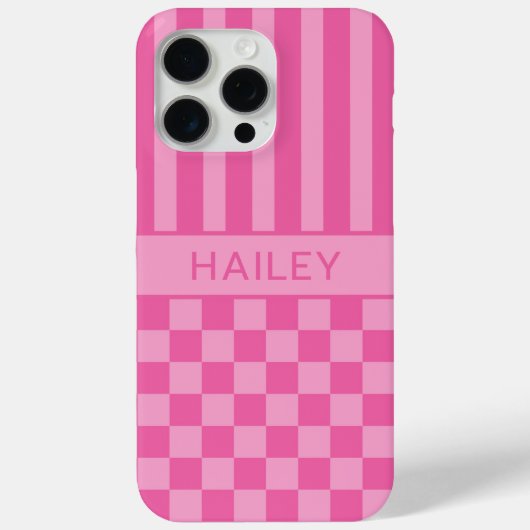 ピンク市松模様ストライプ オーダーメイド Case-Mate iPhoneケース (裏面)