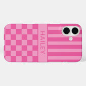 ピンク市松模様ストライプ オーダーメイド Case-Mate iPhoneケース (裏面 (横))
