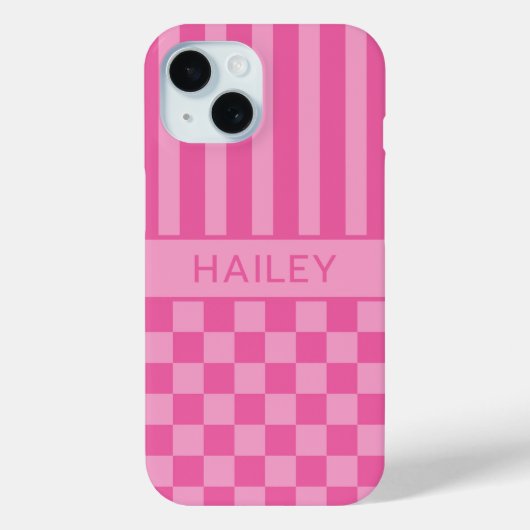 ピンク市松模様ストライプ オーダーメイド Case-Mate iPhoneケース (裏面)