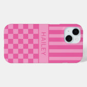 ピンク市松模様ストライプ オーダーメイド Case-Mate iPhoneケース (裏面 (横))