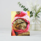 ピンク帽子のチャド(縦:年末年始のメッセージ付き) ポストカード (スタンド正面)