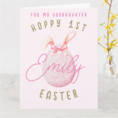 ピンク幸せ1stイースター卵ゴドーターネームカード カード (黄色い花)