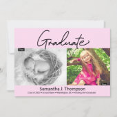 ピンク幼稚園の卒業生と今の卒業写真 案内状 (正面)