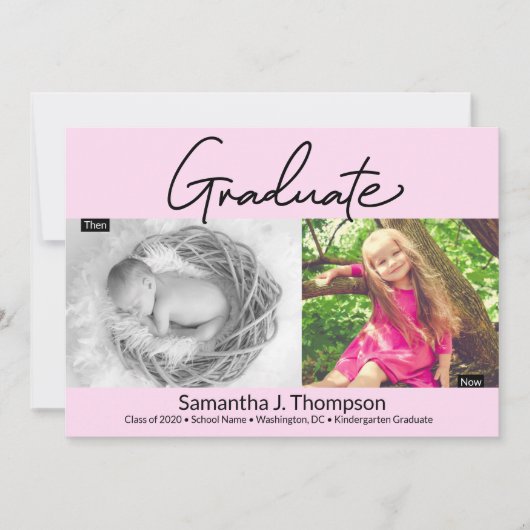 ピンク幼稚園の卒業生と今の卒業写真 案内状 (正面)