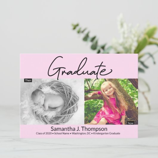 ピンク幼稚園の卒業生と今の卒業写真 案内状 (スタンド正面)