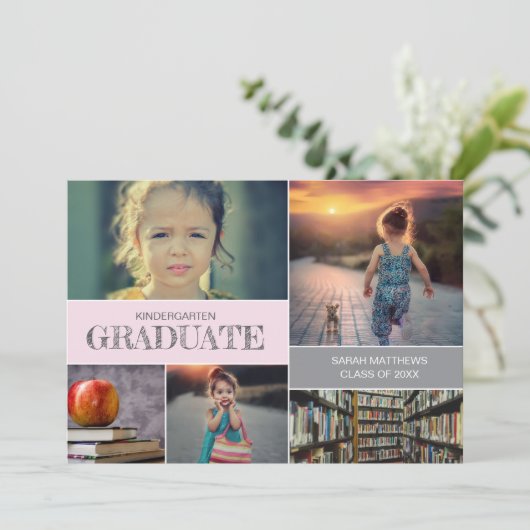 ピンク幼稚園カスタム卒業フォトコラージュ 招待状 (スタンド正面)