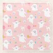 ピンク幽霊おもしろいハロウィンデコール ガラスコースター (正面)