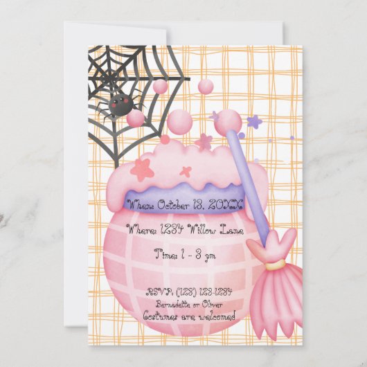 ピンク幽霊かわいいブーブハロウィーン4歳の誕生日 招待状 (裏面)