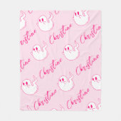 ピンク幽霊かわいい フリースブランケット (正面)