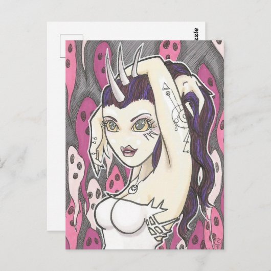 ピンク幽霊たち漫画ファンタジーアートはがき ポストカード (正面/裏面)