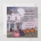 ピンク幽霊のよく出るハウスブラックキャットハローウィンパーティ 招待状 (正面)