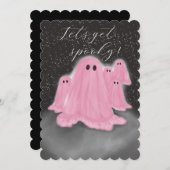 ピンク幽霊アットナイトハローウィンパーティ招待状 招待状 (正面/裏面)