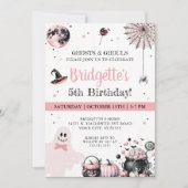 ピンク幽霊キッズハロウィーン誕生日パーティー 招待状 (正面)