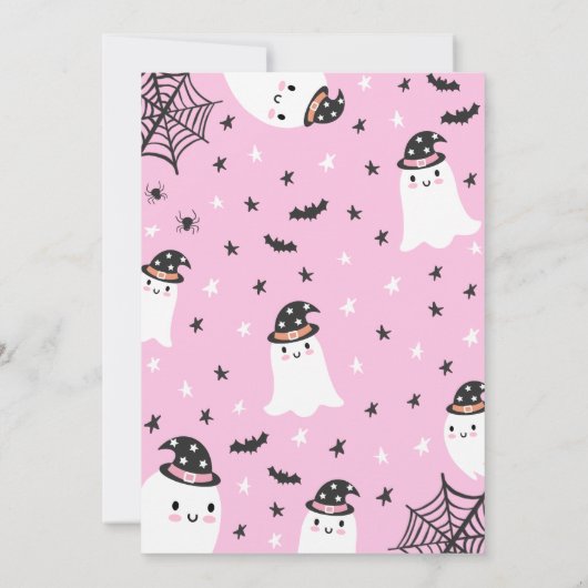 ピンク幽霊スプクトカキュラハロウィーン誕生日 招待状 (裏面)