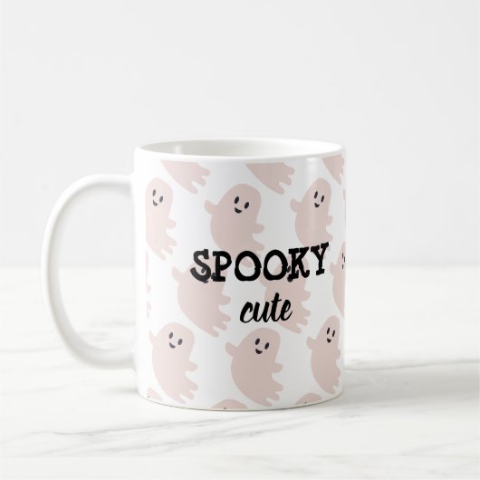 ピンク幽霊ハロウィン不気味キュート コーヒーマグカップ (左)