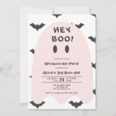 ピンク幽霊ハロウィーンエイリー年誕生日招待状 招待状 (正面)