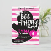 ピンク幽霊ハロウィーンブーツデイパーティー誕生日 招待状 (スタンド正面)