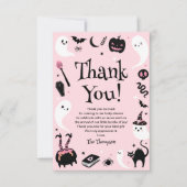 ピンク幽霊ハロウィーンベビーシャワー サンキューカード (正面)