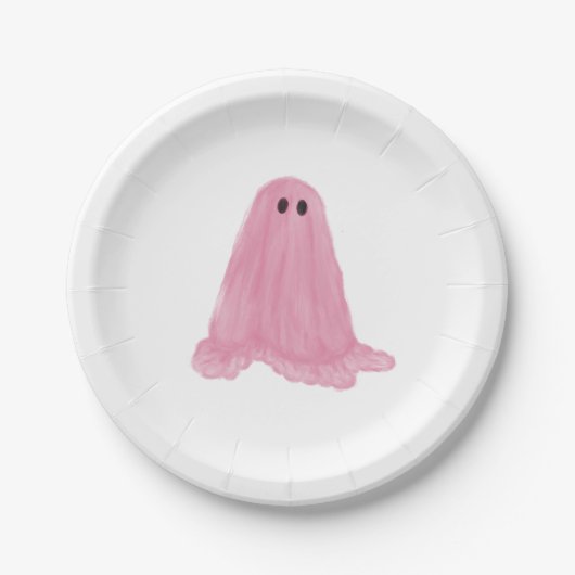 ピンク幽霊ハロウィーン紙プレート ペーパープレート (正面)