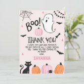 ピンク幽霊ハロウィーン誕生日サンキューカード 招待状 (スタンド正面)