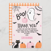 ピンク幽霊ハロウィーン誕生日サンキューカード 招待状 (正面/裏面)
