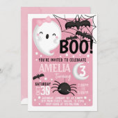 ピンク幽霊ハロウィーン誕生日パーティーの招待 招待状 (正面/裏面)