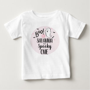 ピンク幽霊ハロウィーン誕生日パーティー ベビーTシャツ
