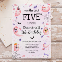 ピンク幽霊ハロウィーン誕生日招待状