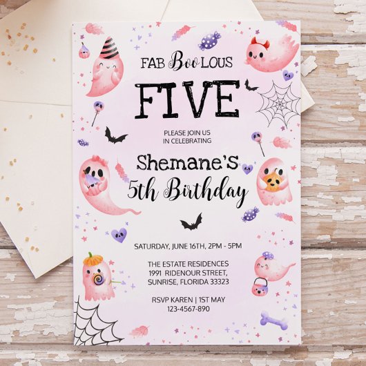 ピンク幽霊ハロウィーン誕生日招待状 招待状