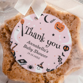 ピンク幽霊ハロウィーン赤ちゃんシャワーありがとう ラウンドシール