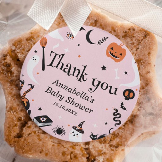 ピンク幽霊ハロウィーン赤ちゃんシャワーありがとう ラウンドシール