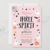 ピンク幽霊ハロウィーン3スピリット3歳の誕生日 招待状 (正面)