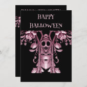 ピンク幽霊ハローウィンパーティ招待状 招待状 (正面/裏面)