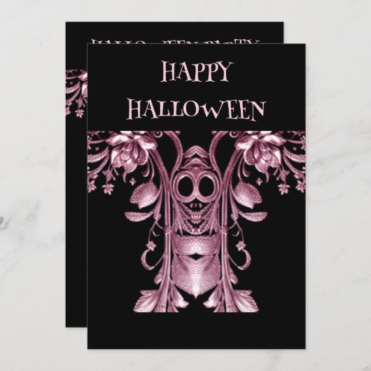 ピンク幽霊ハローウィンパーティ招待状 招待状 (正面/裏面)